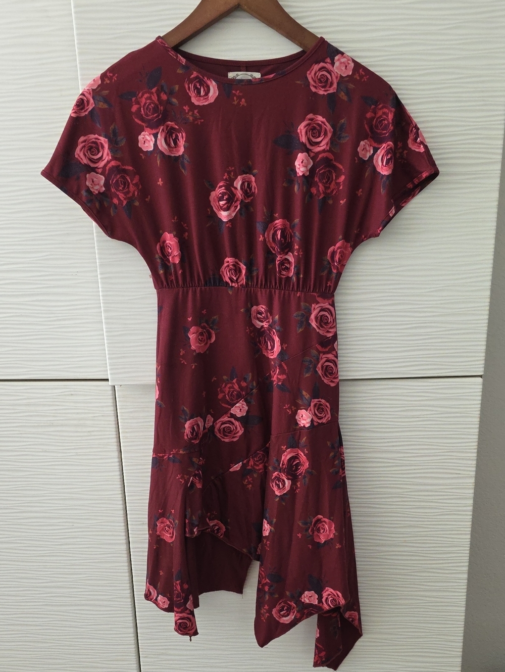 Joyfolie Burgundy Dress with Pink Rose Print
